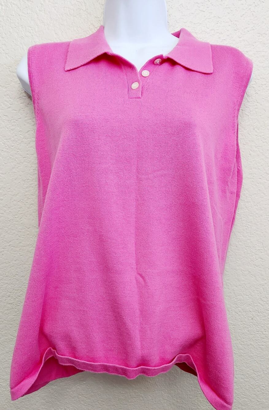 Evan Picone Pink Pointed Collar Sleeveless Tight Knit Top XL Lightweight Stretch